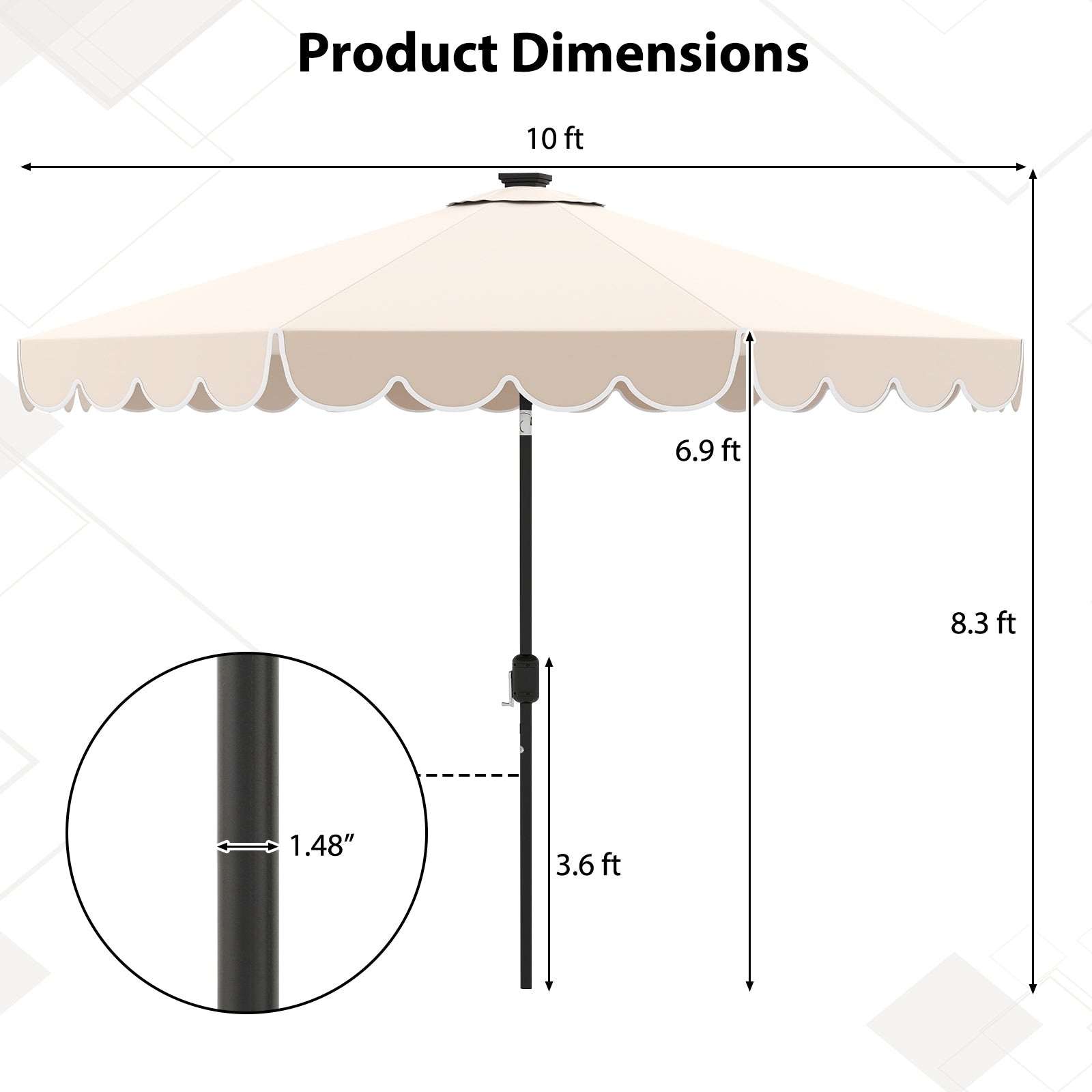 10 Feet Solar Patio Umbrella, 24 LED Lights, Beige Outdoor Umbrellas at Gallery Canada