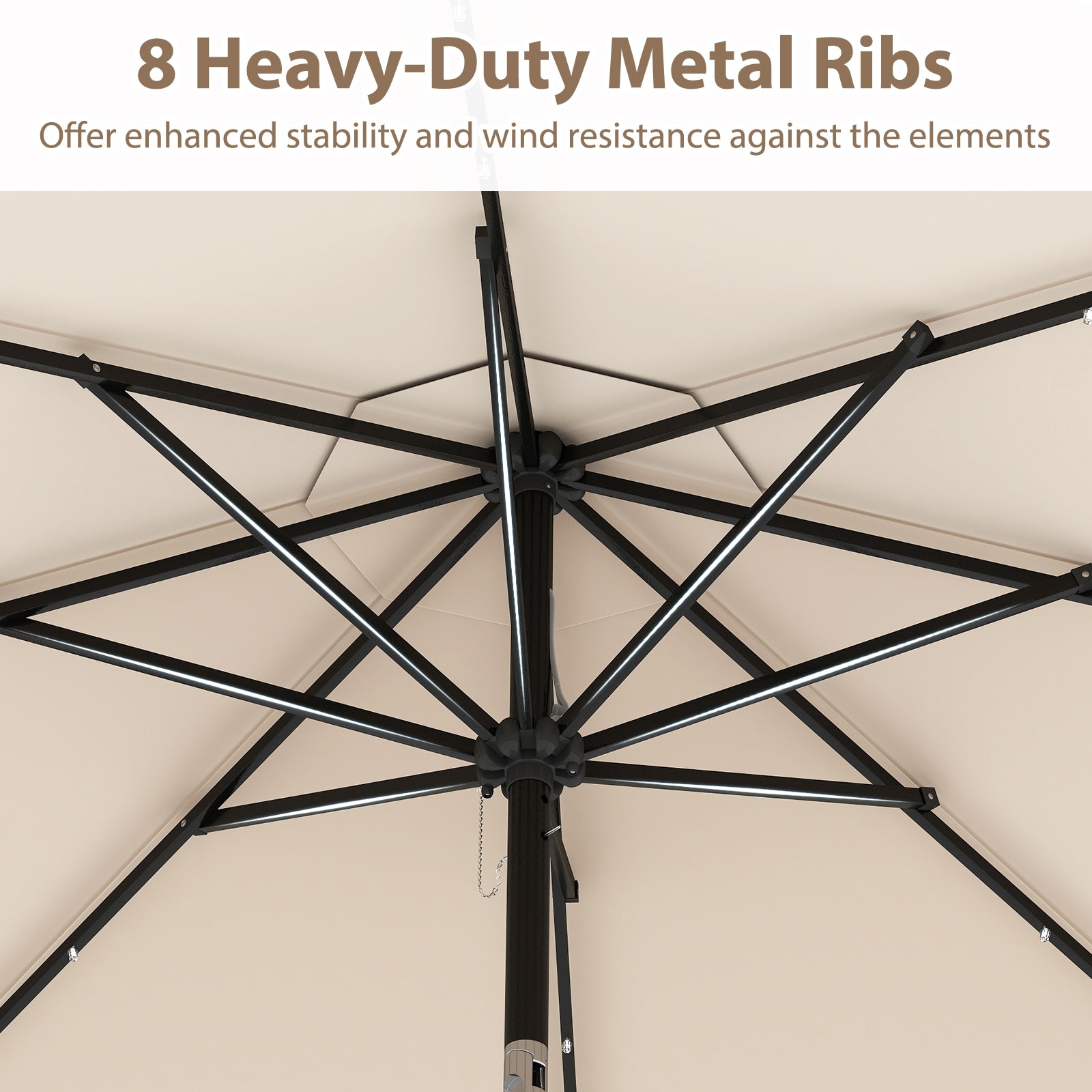 10 Feet Solar Patio Umbrella, 24 LED Lights, Beige Outdoor Umbrellas at Gallery Canada