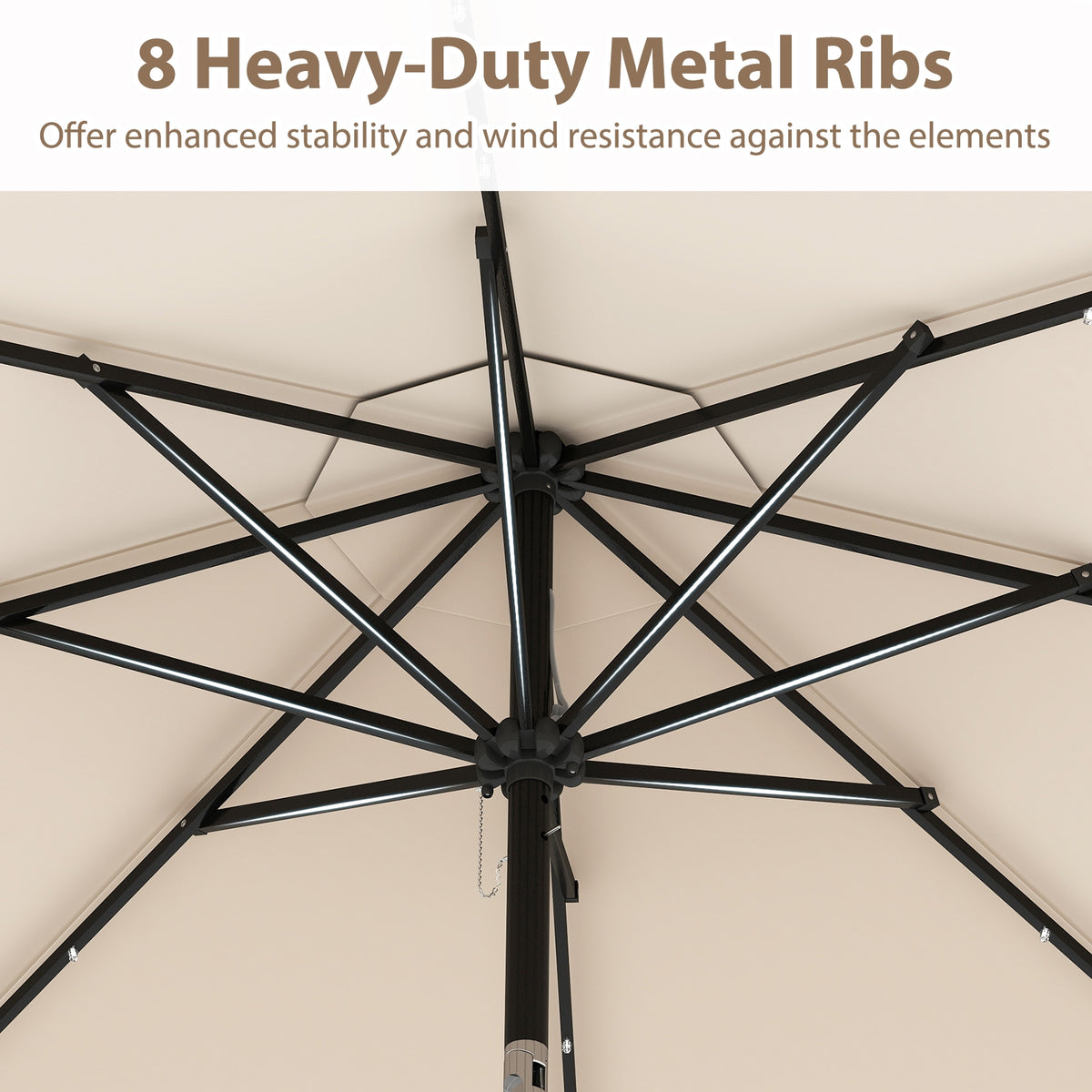10 Feet Solar Patio Umbrella, 24 LED Lights, Beige Outdoor Umbrellas at Gallery Canada