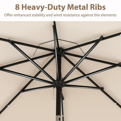 10 Feet Solar Patio Umbrella, 24 LED Lights, Beige Outdoor Umbrellas at Gallery Canada