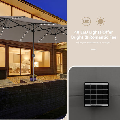 15 Feet Double-Sided Patio Umbrella With 48 LED Lights, Gray Outdoor Umbrellas at Gallery Canada
