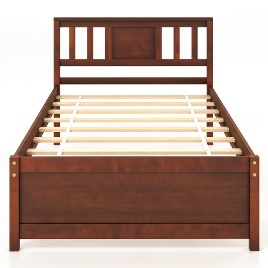 Wooden Platform Bed With Headboard, Twin Size, Walnut Simple Bed Frame Walnut at Gallery Canada