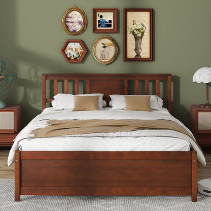 Wooden Platform Bed With Headboard, Full Size, Walnut Simple Bed Frame at Gallery Canada