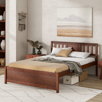 Wooden Platform Bed With Headboard, Full Size, Walnut Simple Bed Frame at Gallery Canada