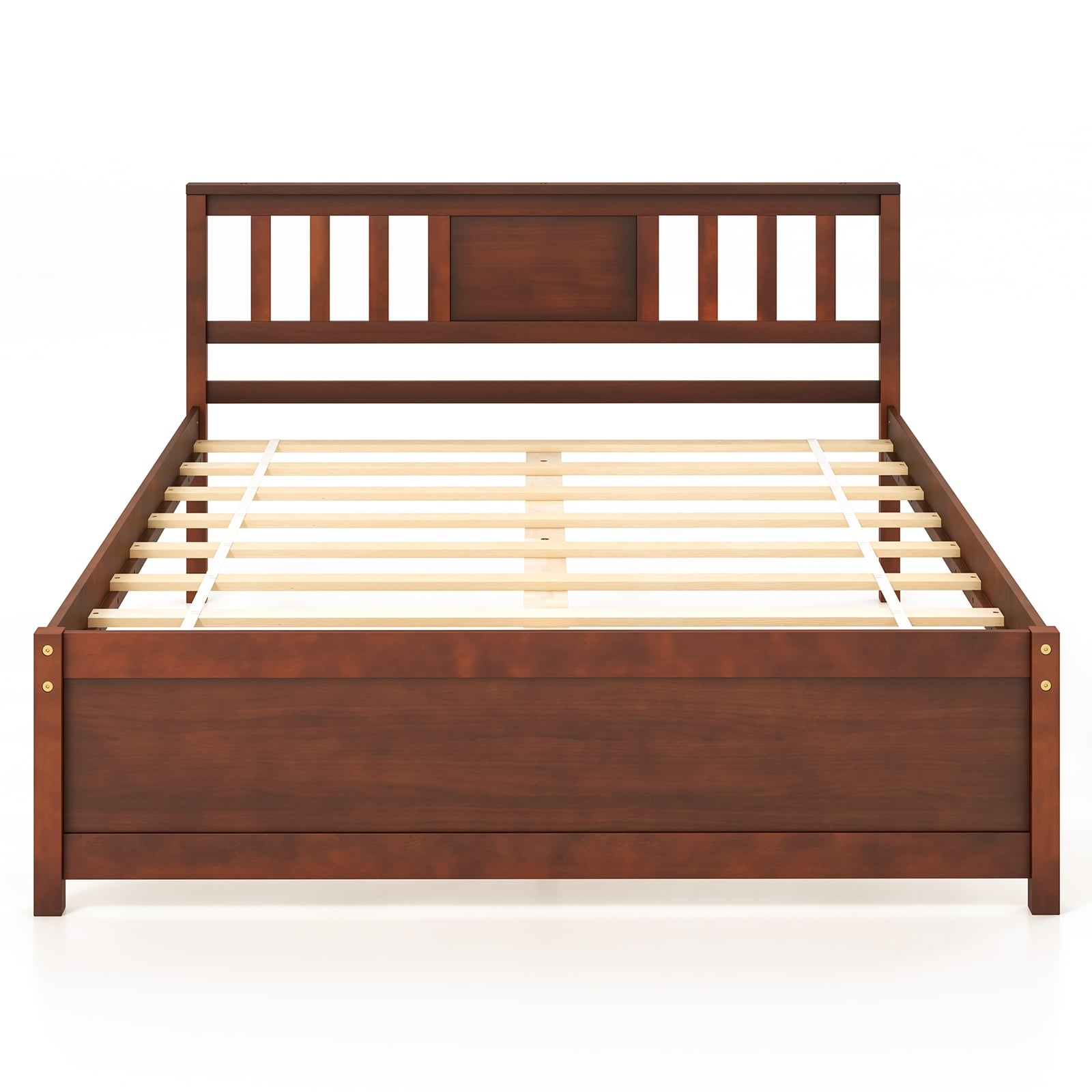 Wooden Platform Bed With Headboard, Full Size, Walnut Simple Bed Frame Walnut at Gallery Canada