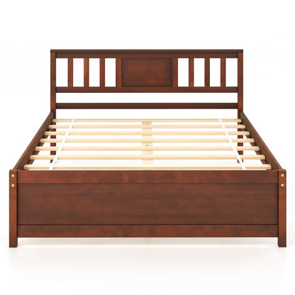 Wooden Platform Bed With Headboard, Full Size, Walnut Simple Bed Frame Walnut at Gallery Canada