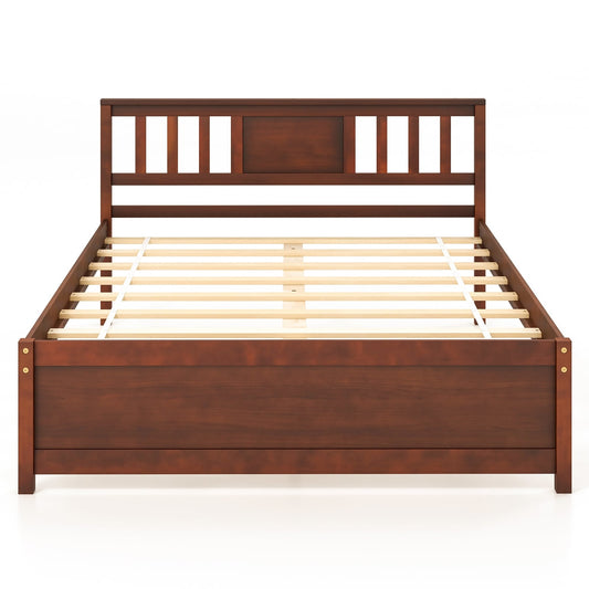 Wooden Platform Bed With Headboard, Full Size, Walnut Simple Bed Frame Walnut at Gallery Canada