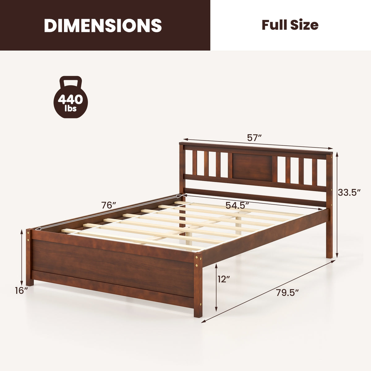 Wooden Platform Bed With Headboard, Full Size, Walnut Simple Bed Frame at Gallery Canada