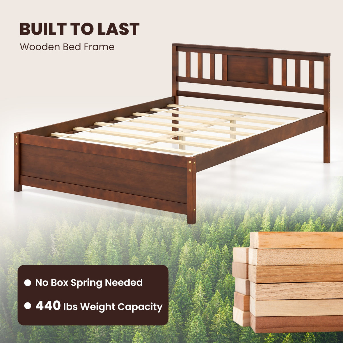 Wooden Platform Bed With Headboard, Full Size, Walnut Simple Bed Frame at Gallery Canada