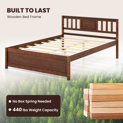 Wooden Platform Bed With Headboard, Full Size, Walnut Simple Bed Frame at Gallery Canada