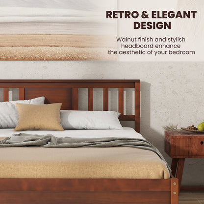 Wooden Platform Bed With Headboard, Full Size, Walnut Simple Bed Frame at Gallery Canada