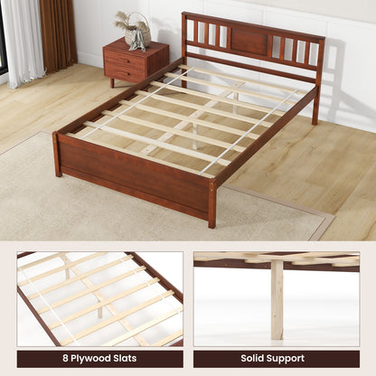 Wooden Platform Bed With Headboard, Full Size, Walnut Simple Bed Frame at Gallery Canada