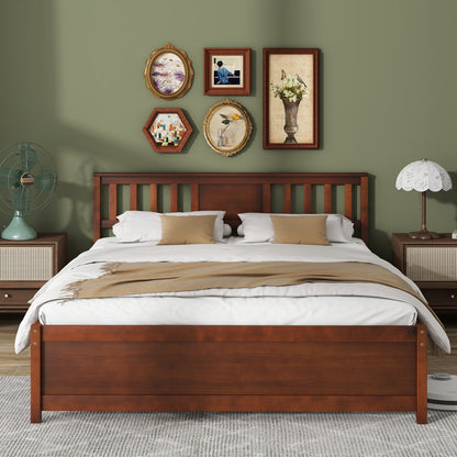 Wooden Platform Bed With Headboard, Queen Size, Walnut Simple Bed Frame at Gallery Canada