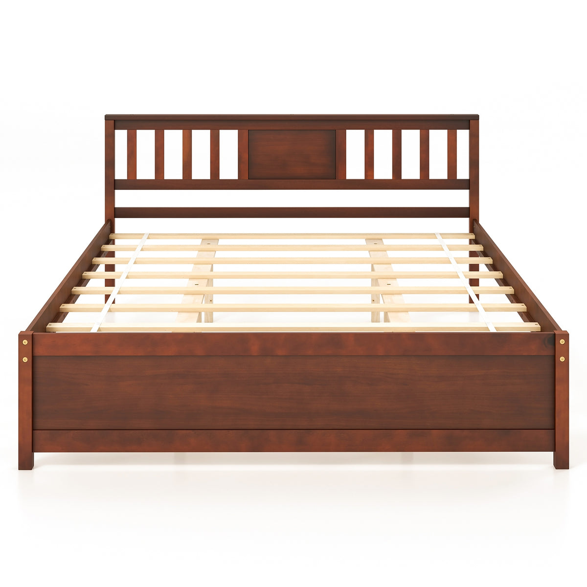Wooden Platform Bed With Headboard, Queen Size, Walnut Simple Bed Frame at Gallery Canada