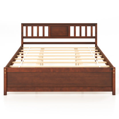 Wooden Platform Bed With Headboard, Queen Size, Walnut Simple Bed Frame at Gallery Canada