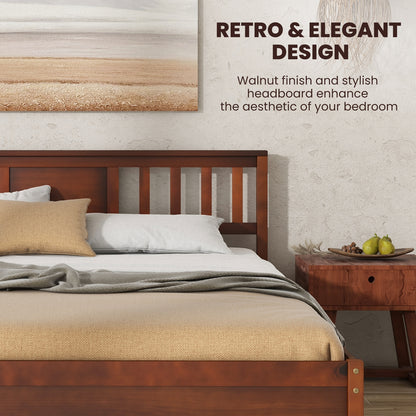 Wooden Platform Bed With Headboard, Queen Size, Walnut Simple Bed Frame at Gallery Canada