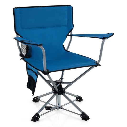 360° Swivel Hunting Chair, Portable Foldable, Mesh Cup Holder, Storage Pockets, Blue Camping Furniture Blue at Gallery Canada
