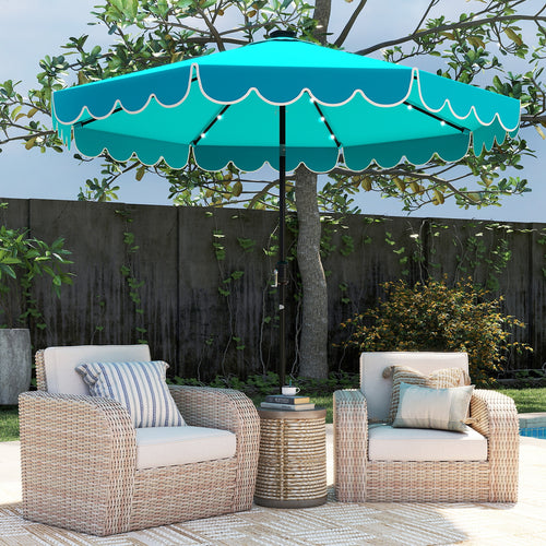 10 Feet Solar Patio Umbrella, 24 LED Lights, Turquoise