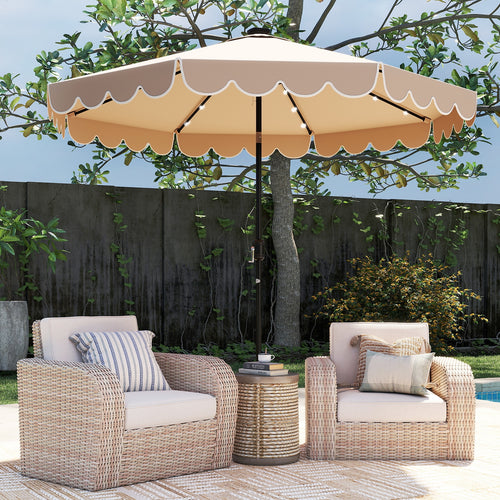 10 Feet Solar Patio Umbrella, 24 LED Lights, Coffee