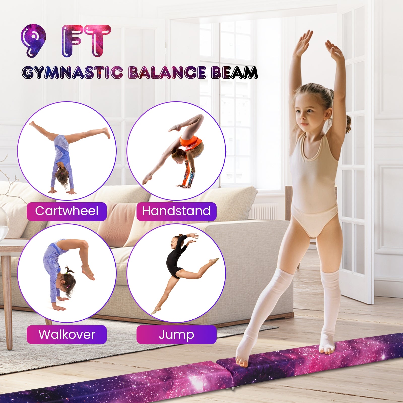 9 FT Folding Balance Beam, Anti-Slip Base, Pine Wood Frame, Multicolor Yoga & Gym Mats at Gallery Canada