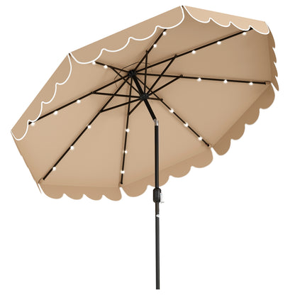 10 Feet Solar Patio Umbrella, 24 LED Lights, Coffee Outdoor Umbrellas at Gallery Canada