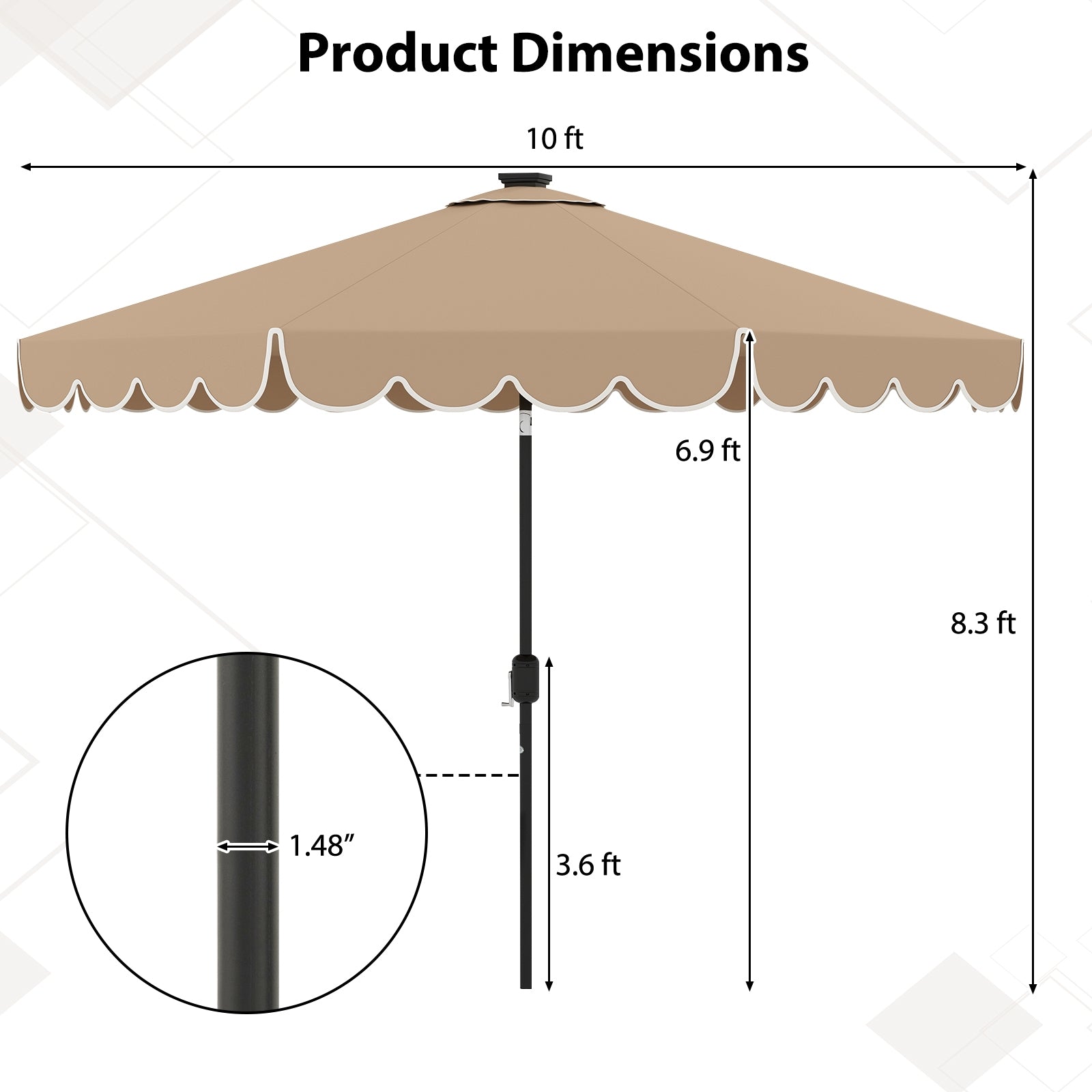 10 Feet Solar Patio Umbrella, 24 LED Lights, Coffee Outdoor Umbrellas at Gallery Canada
