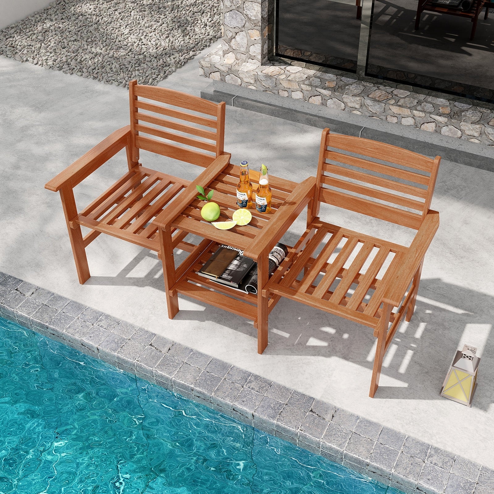 Outdoor Patio Wood 2-Seat Conversation Set, Coffee Table, Umbrella Hole, Natural Patio Conversation Sets at Gallery Canada