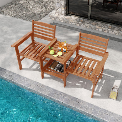 Outdoor Patio Wood 2-Seat Conversation Set, Coffee Table, Umbrella Hole, Natural Patio Conversation Sets at Gallery Canada
