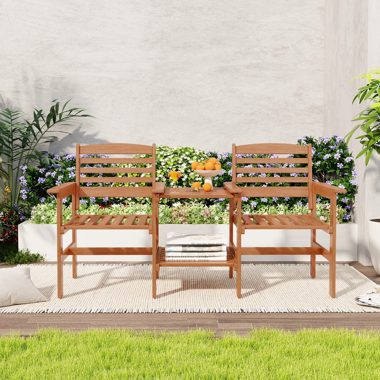 Outdoor Patio Wood 2-Seat Conversation Set, Coffee Table, Umbrella Hole, Natural Patio Conversation Sets at Gallery Canada