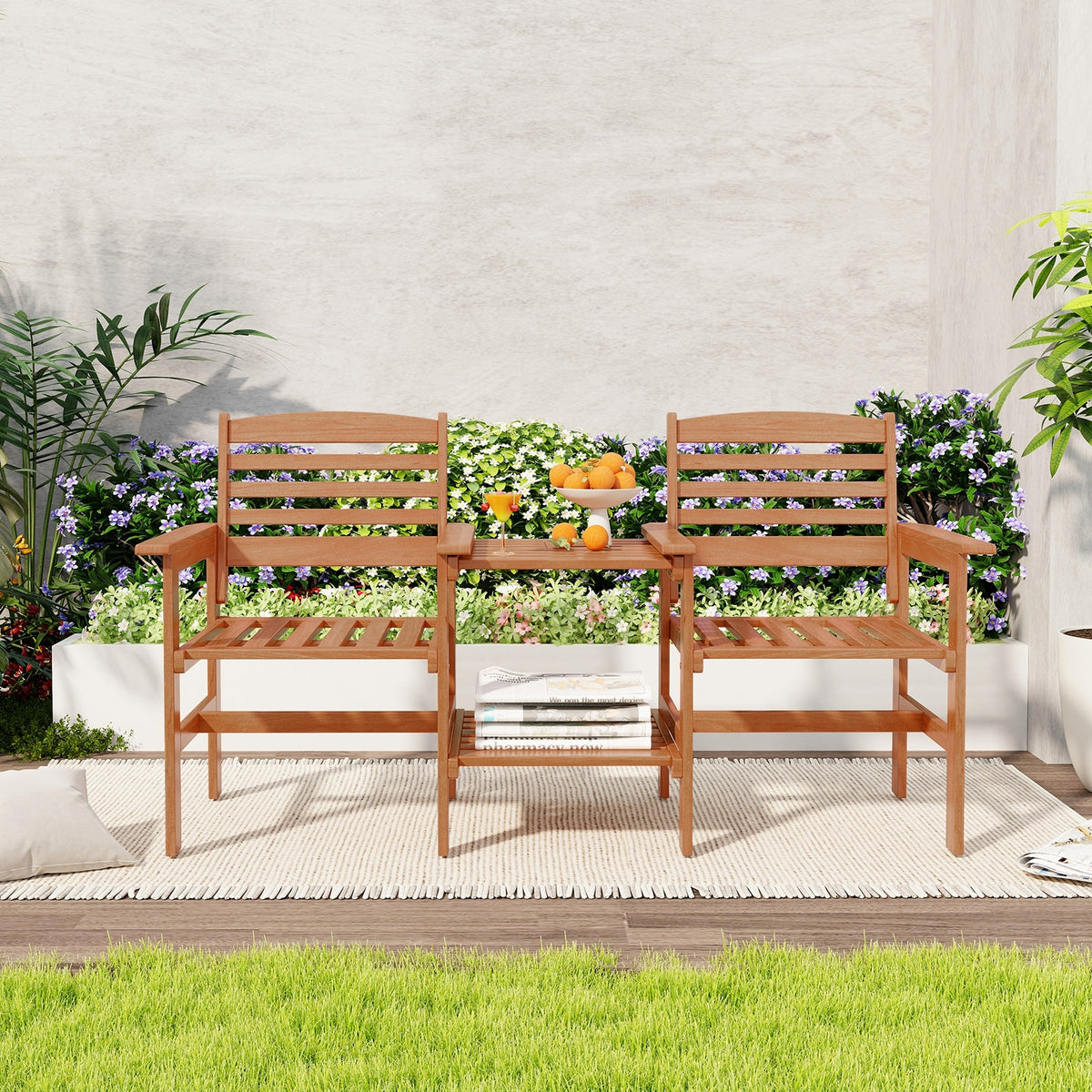 Outdoor Patio Wood 2-Seat Conversation Set, Coffee Table, Umbrella Hole, Natural Patio Conversation Sets at Gallery Canada