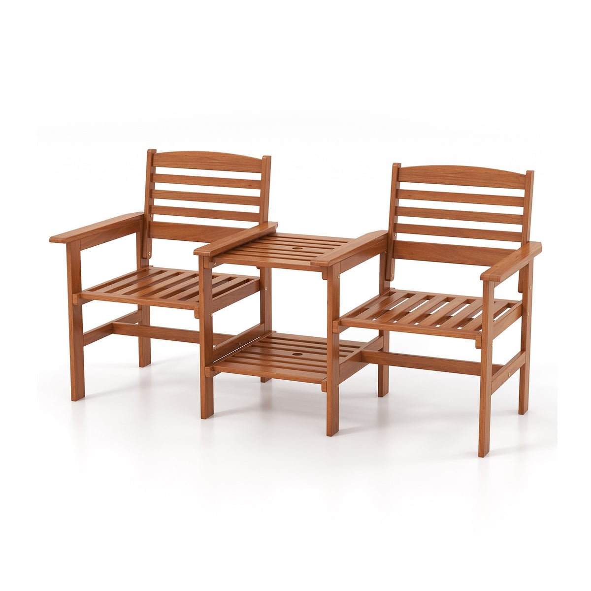 Outdoor Patio Wood 2-Seat Conversation Set, Coffee Table, Umbrella Hole, Natural Patio Conversation Sets at Gallery Canada