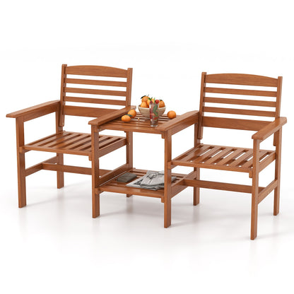 Outdoor Patio Wood 2-Seat Conversation Set, Coffee Table, Umbrella Hole, Natural Patio Conversation Sets at Gallery Canada