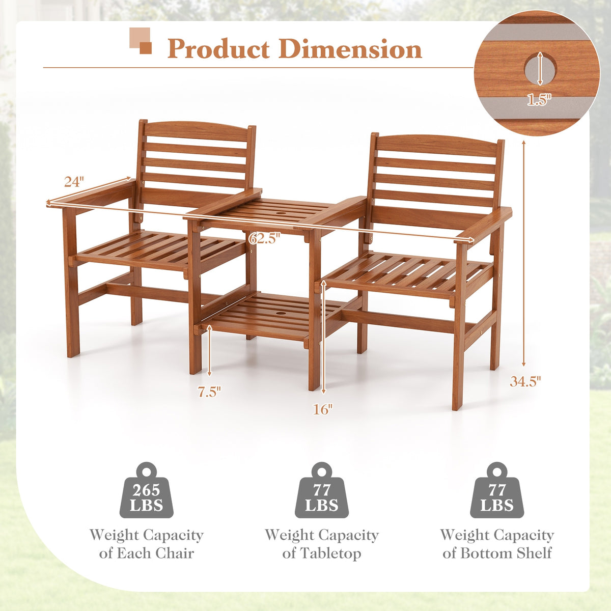Outdoor Patio Wood 2-Seat Conversation Set, Coffee Table, Umbrella Hole, Natural Patio Conversation Sets at Gallery Canada