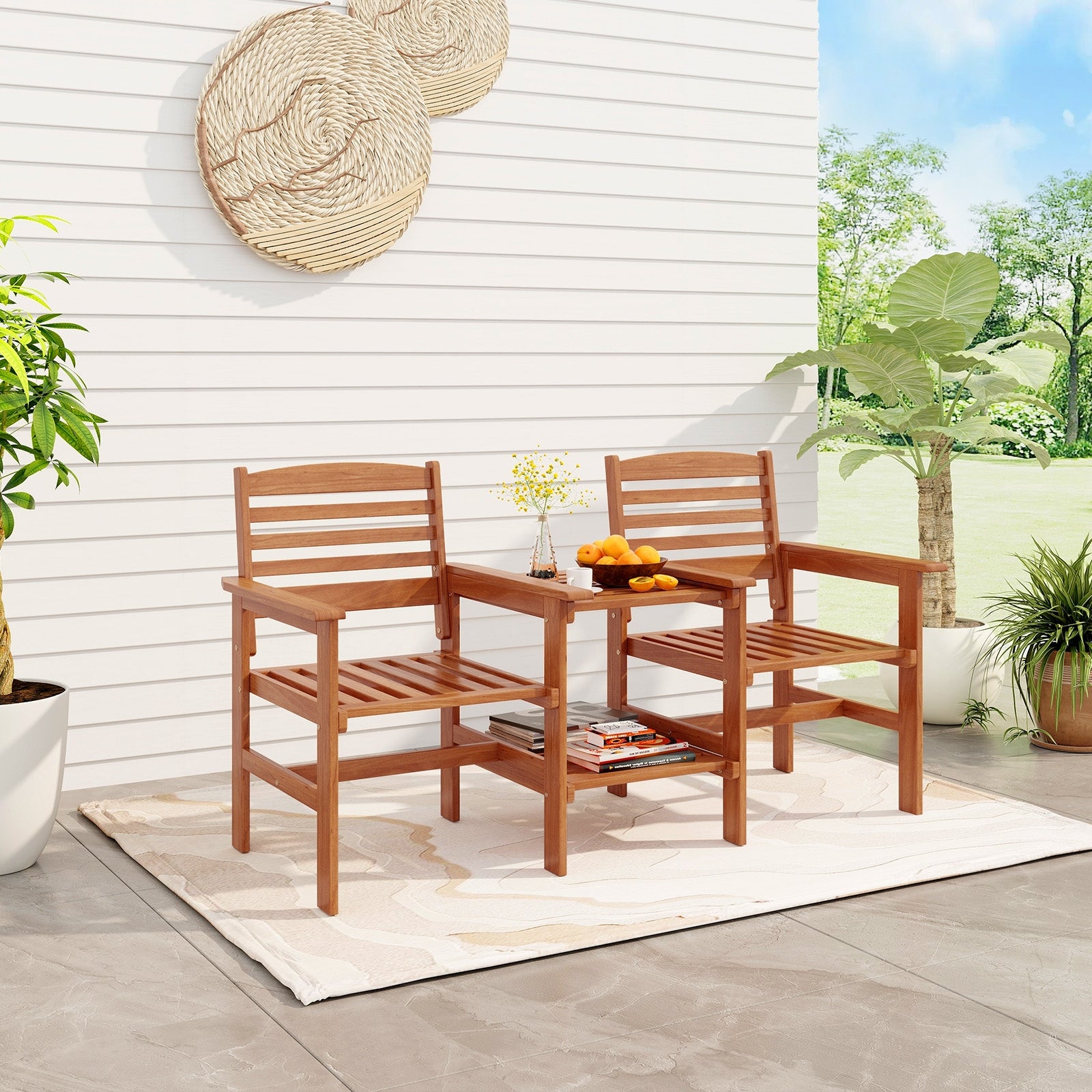 Outdoor Patio Wood 2-Seat Conversation Set, Coffee Table, Umbrella Hole, Natural Patio Conversation Sets at Gallery Canada