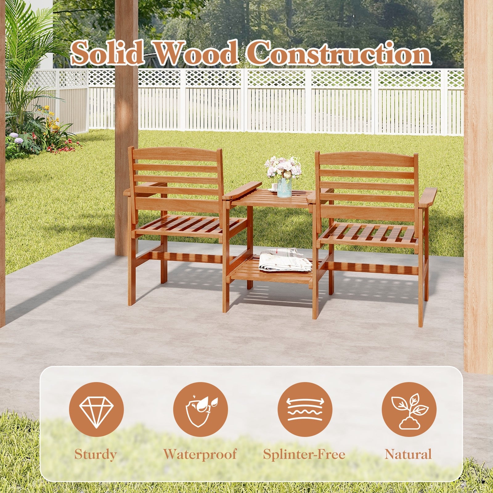Outdoor Patio Wood 2-Seat Conversation Set, Coffee Table, Umbrella Hole, Natural Patio Conversation Sets at Gallery Canada