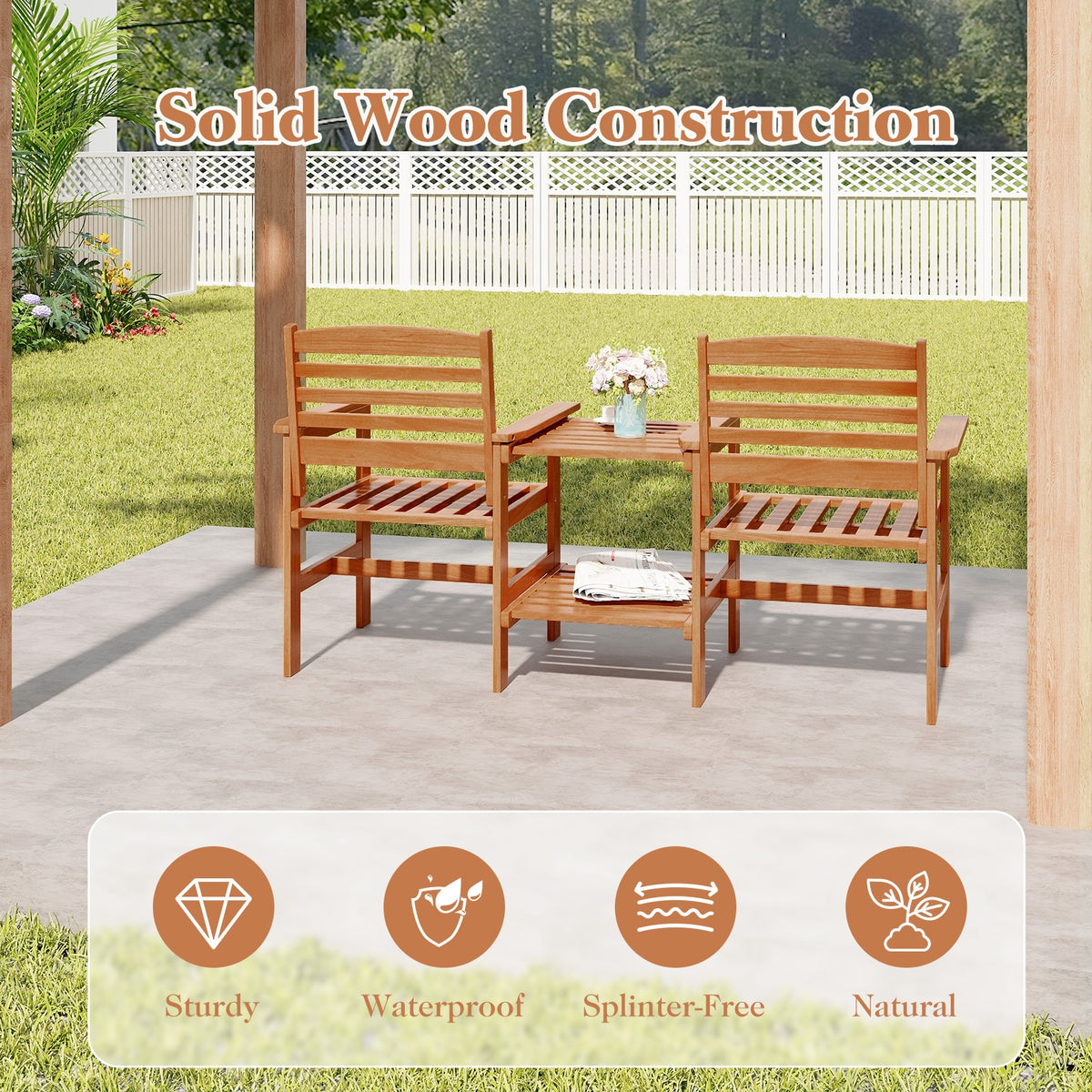 Outdoor Patio Wood 2-Seat Conversation Set, Coffee Table, Umbrella Hole, Natural Patio Conversation Sets at Gallery Canada