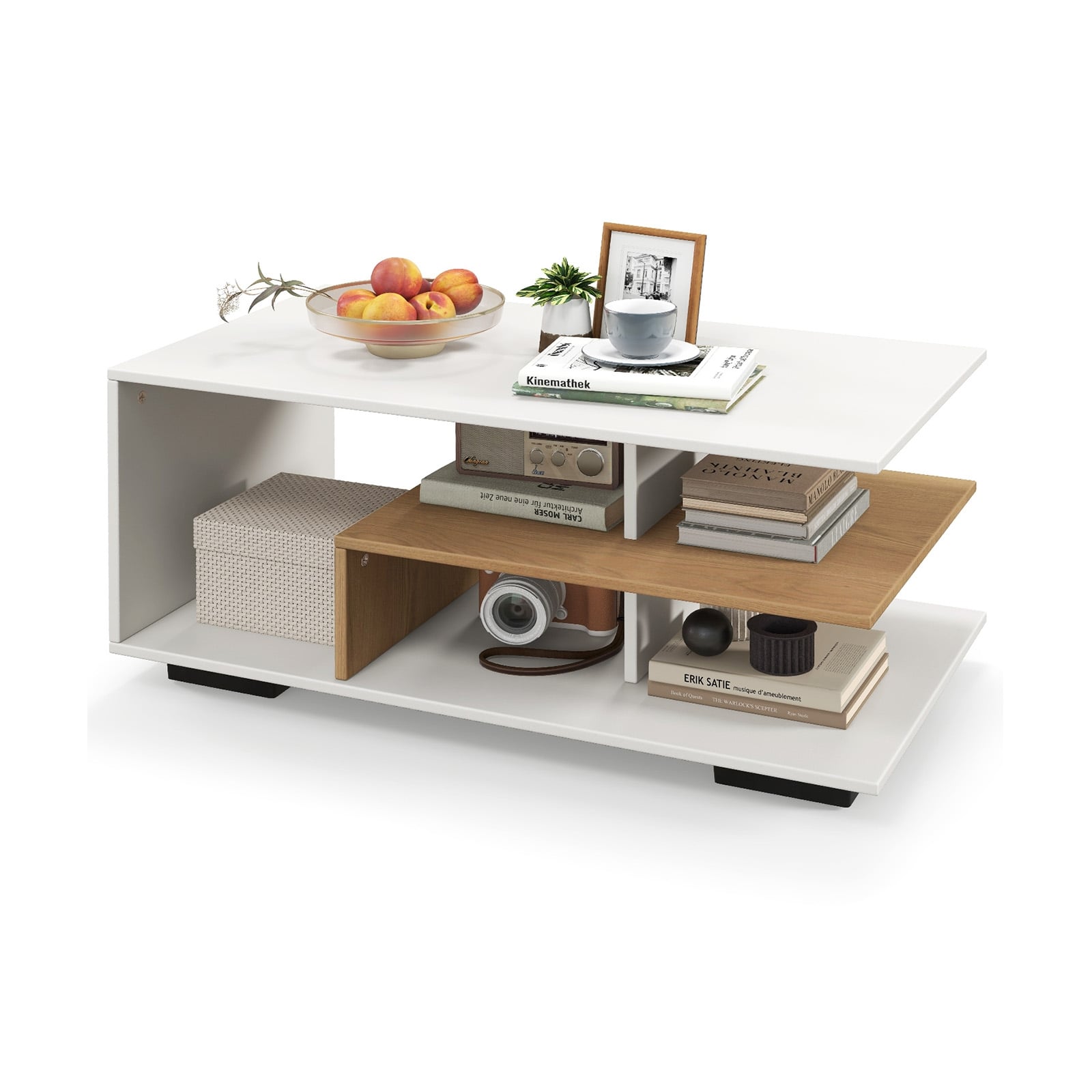 Rectangular Coffee Table, L-Shaped Middle Shelf, White Coffee Tables White at Gallery Canada