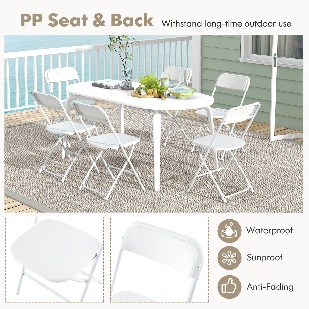 4 Pack Metal Folding Chairs, Plastic Seat And Back, White Dining Chairs at Gallery Canada