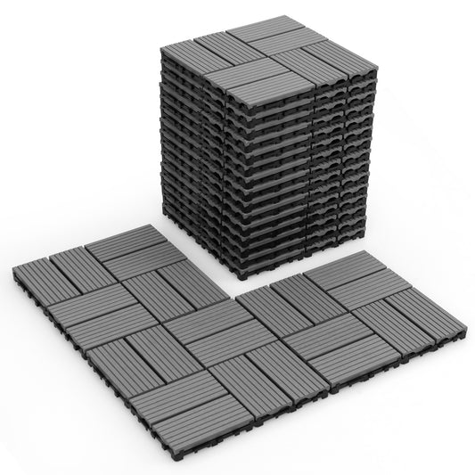18 Interlocking Deck Tiles, 12 x 12 Inch, All Weather, Gray Decorative Fencing & Flooring Gray at Gallery Canada
