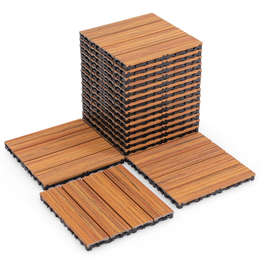 12 x 12 Inch Interlocking Deck Tiles, 18 Pieces, Brown Decorative Fencing & Flooring Brown at Gallery Canada