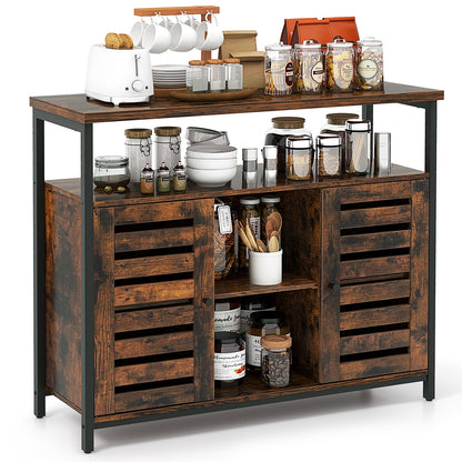 Industrial Buffet Cabinet, Slatted Door, 3 Adjustable Shelves, Rustic Brown Sideboards Cabinets & Buffets at Gallery Canada