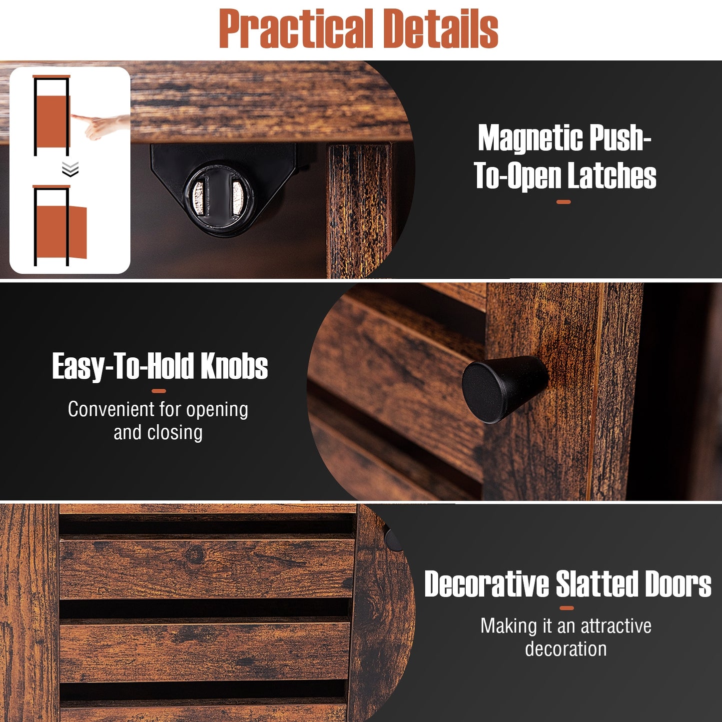 Industrial Buffet Cabinet, Slatted Door, 3 Adjustable Shelves, Rustic Brown Sideboards Cabinets & Buffets at Gallery Canada