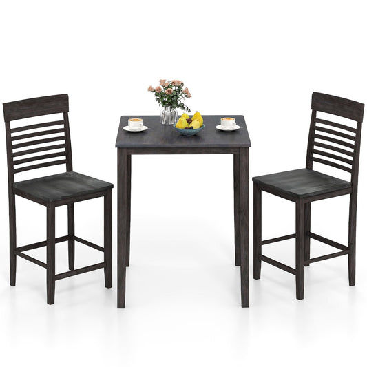 Counter-Height Dining Table Set, 3-Piece, Rubber Wood Frame, Gray Dining Room Sets Gray at Gallery Canada