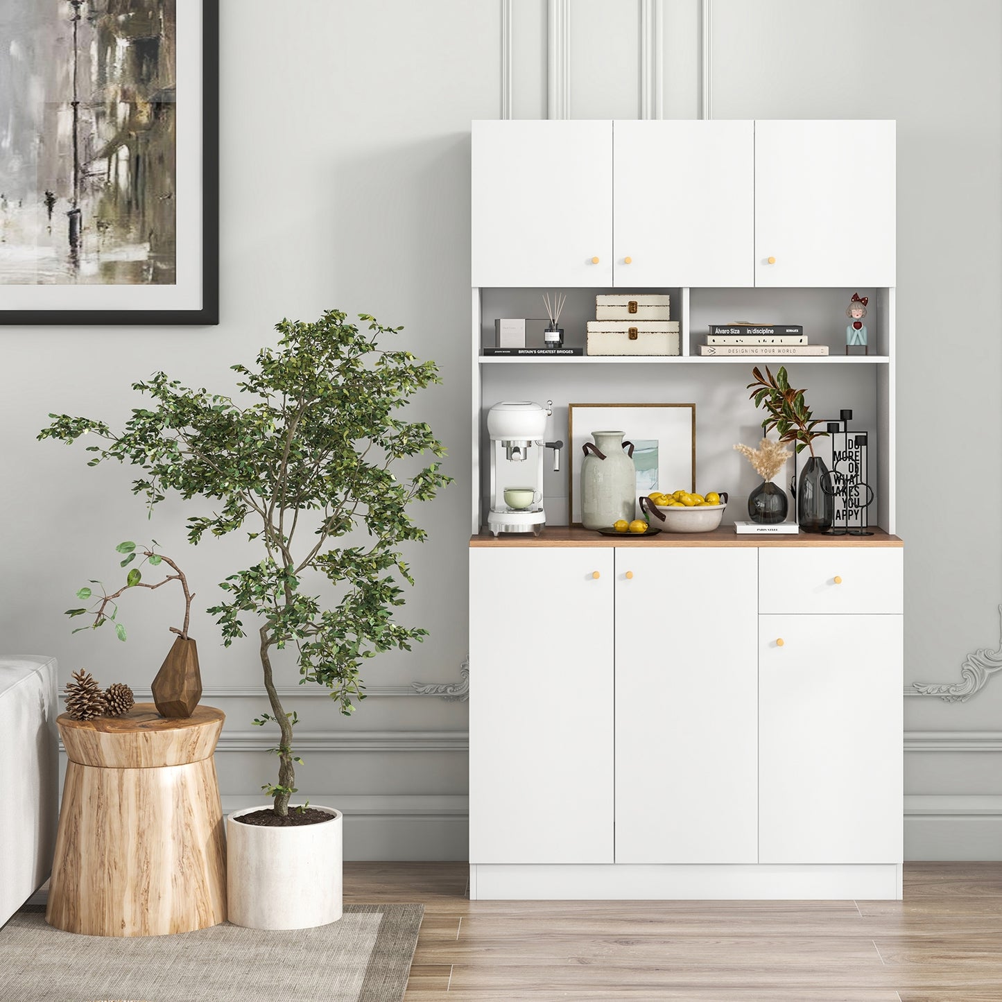 71 Inch Tall Pantry Cabinet, With Outlets For Dining Room, White Sideboards Cabinets & Buffets at Gallery Canada