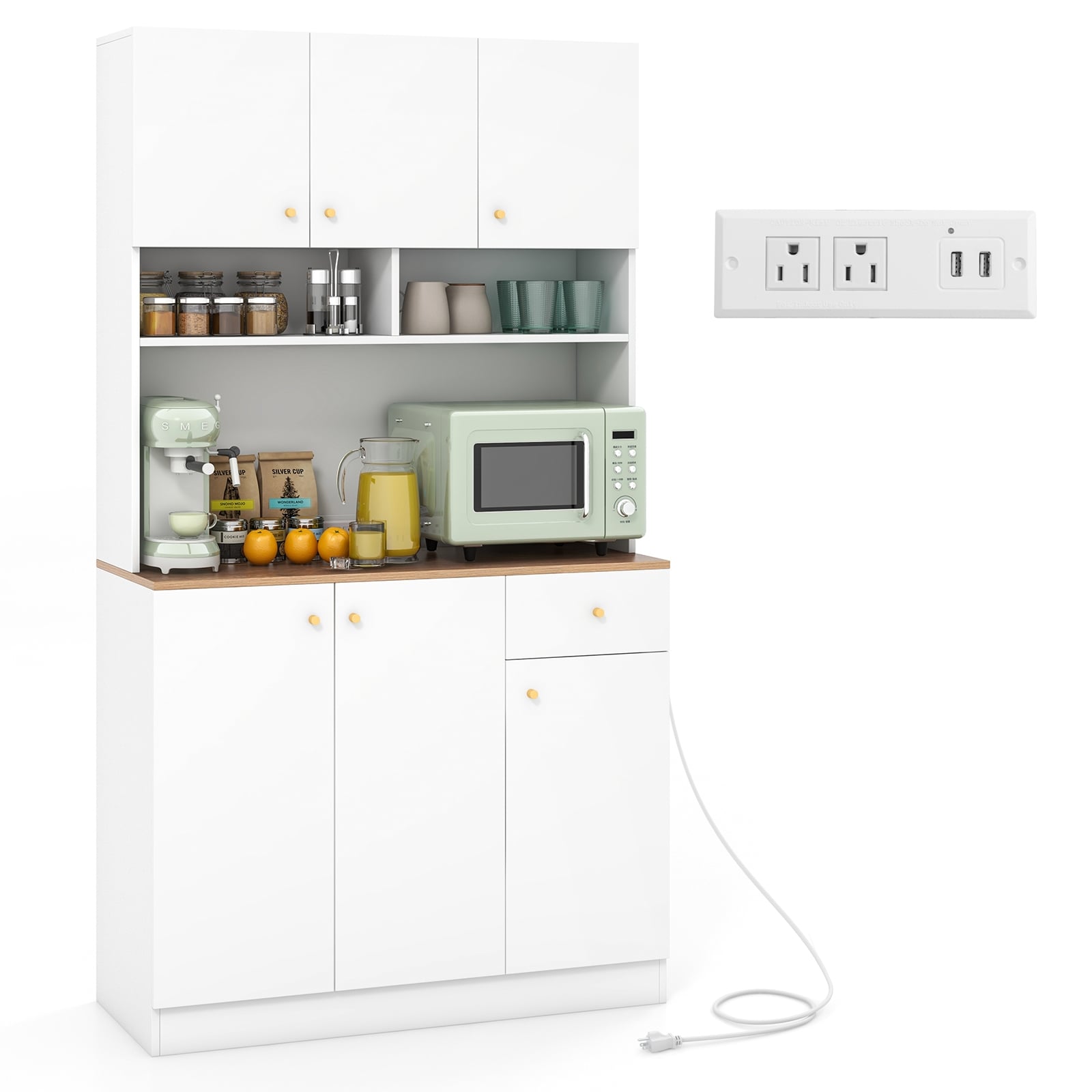 71 Inch Tall Pantry Cabinet, With Outlets For Dining Room, White Sideboards Cabinets & Buffets White at Gallery Canada