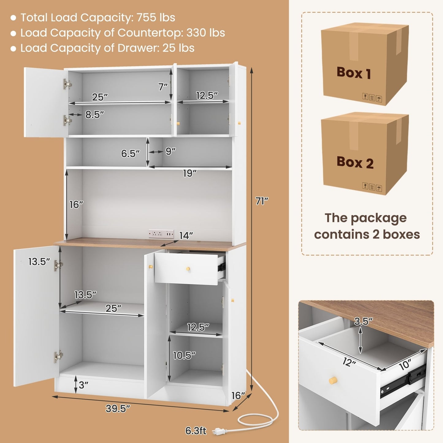 71 Inch Tall Pantry Cabinet, With Outlets For Dining Room, White Sideboards Cabinets & Buffets at Gallery Canada