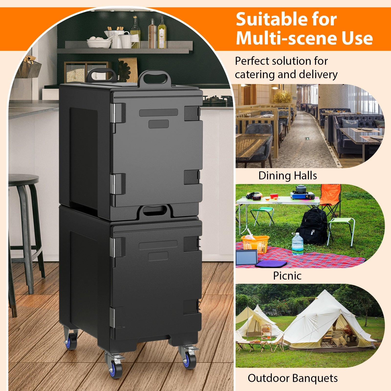 3-Piece Stackable Insulated Food Pan Carrier, 81 Quart LLDPE Food Box Food Warmers & Burners at Gallery Canada