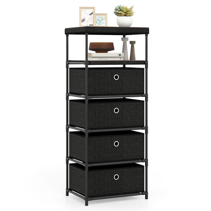 Fabric Storage Tower With Wood Top, Metal Frame, 3/4 Drawers, L, Black Dressers & Chests at Gallery Canada