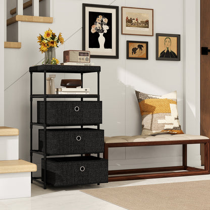 3/4 Drawer Fabric Storage Tower, Wood Top Metal Frame, M, Black Dressers & Chests at Gallery Canada