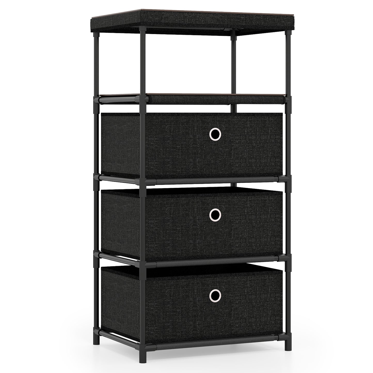 3/4 Drawer Fabric Storage Tower, Wood Top Metal Frame, M, Black Dressers & Chests Black at Gallery Canada